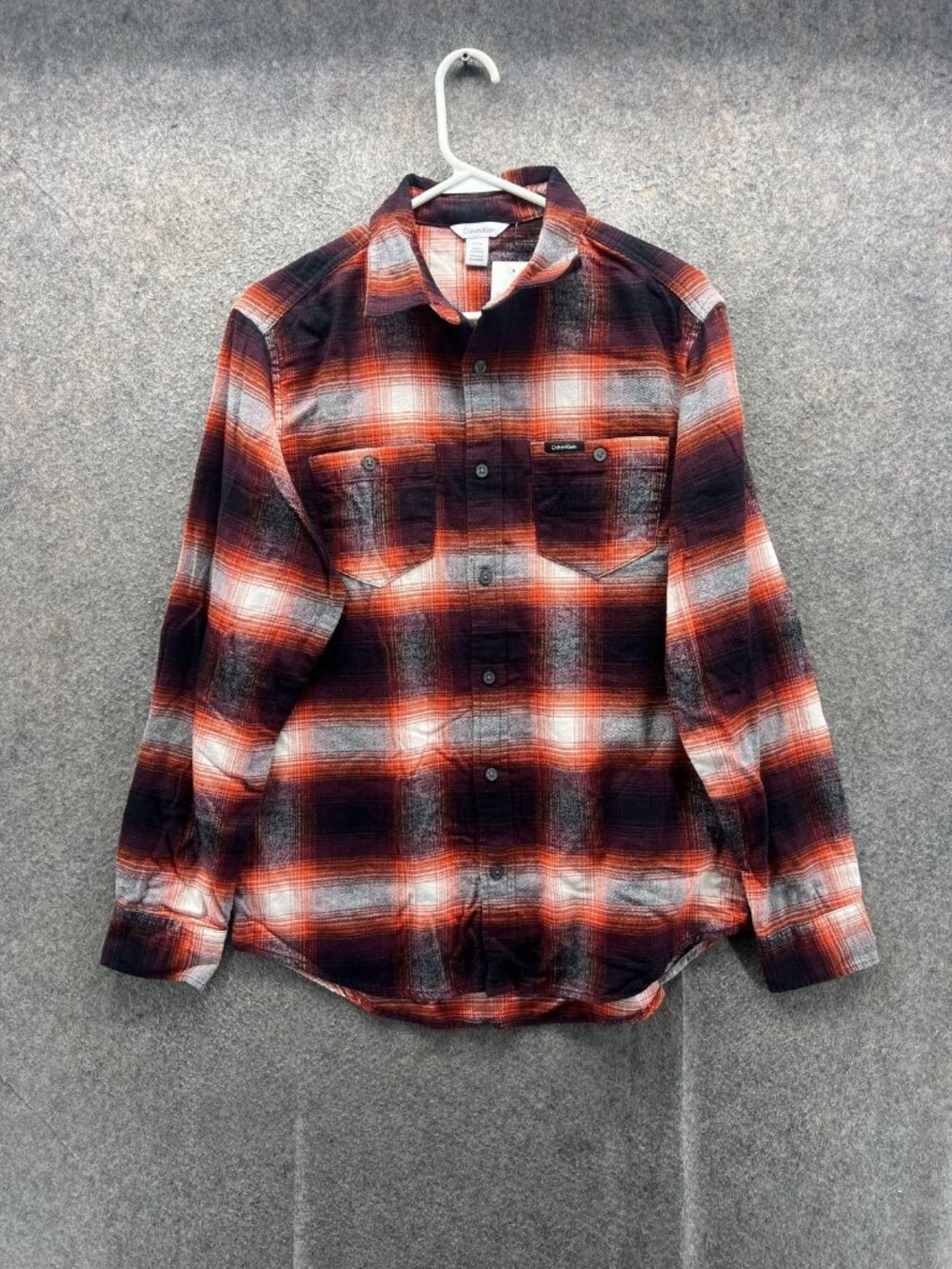 Calvin Klein Shirt Men Small Red Plaid Flannel Long Sleeve Button Up Casual